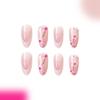 24 Pcs Flowers Artificial Nail French Tip Press On Nail Medium Almond Full Cover Stick On Nail Glossy False Nail