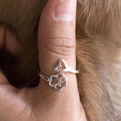 BLUELANS RINGS Anello regolabile per cane amore cavo Anello con zampa con apertura a cuore Gioielli per proprietario di cane