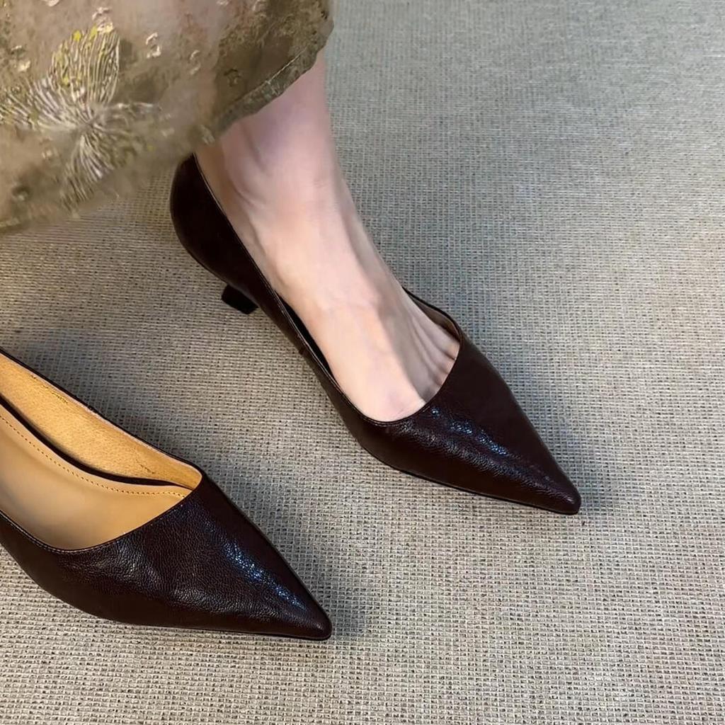 French Commuting Versatile High Heels Female Pointed Shallow Mouth Temperament Professional Mary Jane Single Shoes