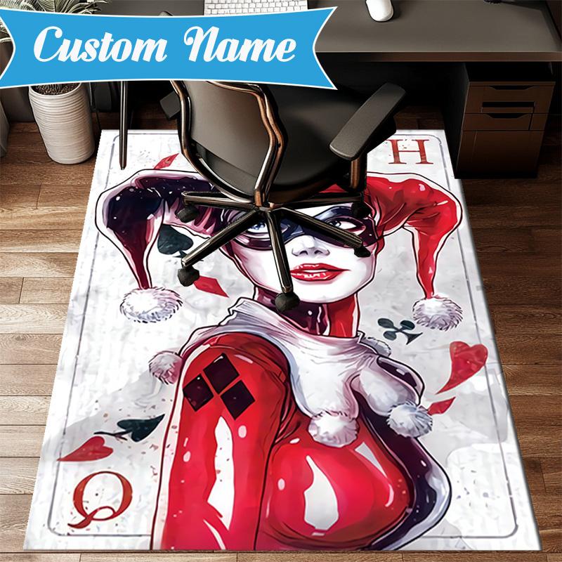 Custom Name Harley Card Rug Game Carpet, Floor Mat for Bedroom Living Room Entryway Rug, Home Decor Idea Gift for Christmas birthday