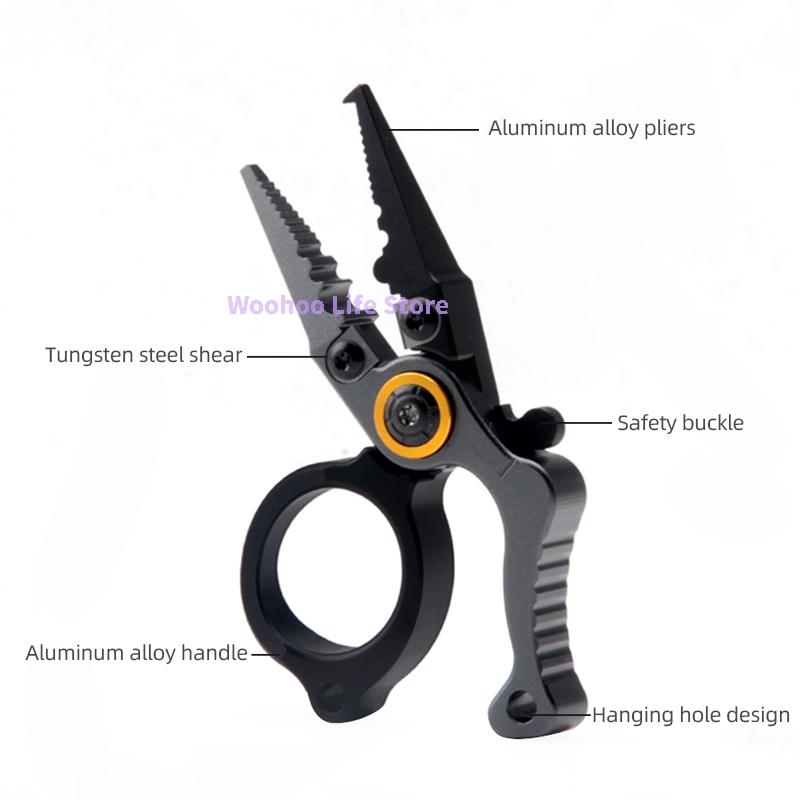 Compact Lockable Fishing Pliers Aluminum Alloy Mini Lure Pliers with Ring Opener And Line Cutter for Saltwater Outdoor Use