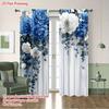 2PCS Digital Printed Curtains, Blue White Peony Design, Floral Flower Style for Living Room Bedroom Kitchen Home Decor
