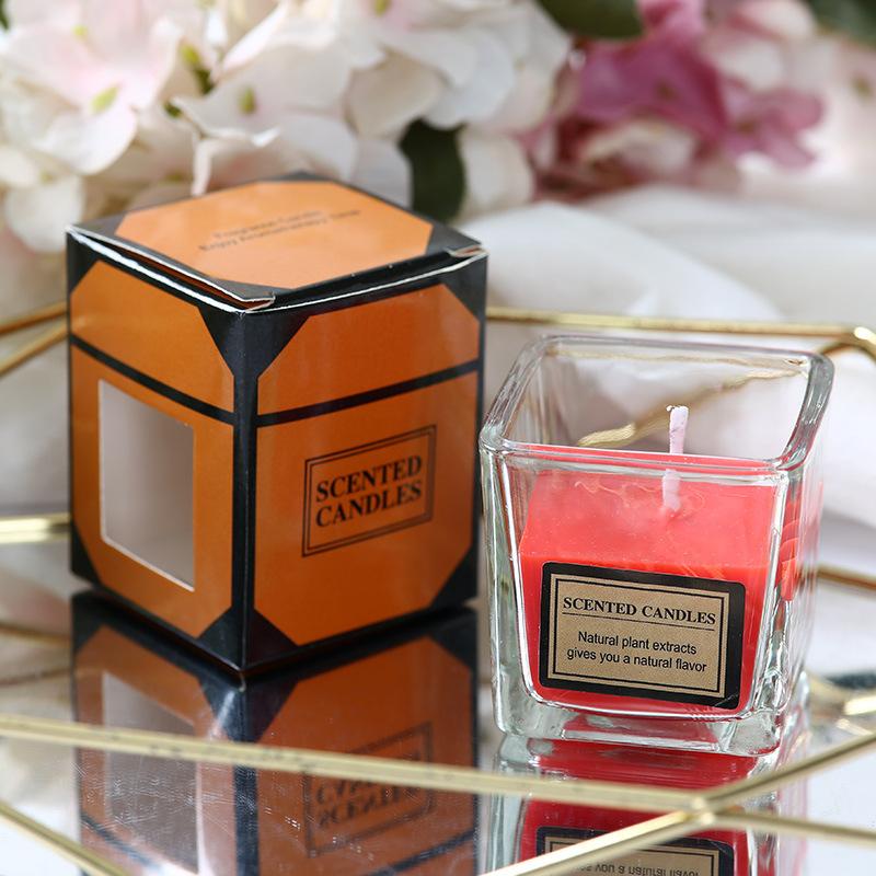 Aromatherapy Candle Glass Square Cup Romantic Aromatherapy Candle Creative Souvenir Aromatherapy Candle Glass Cup Gift