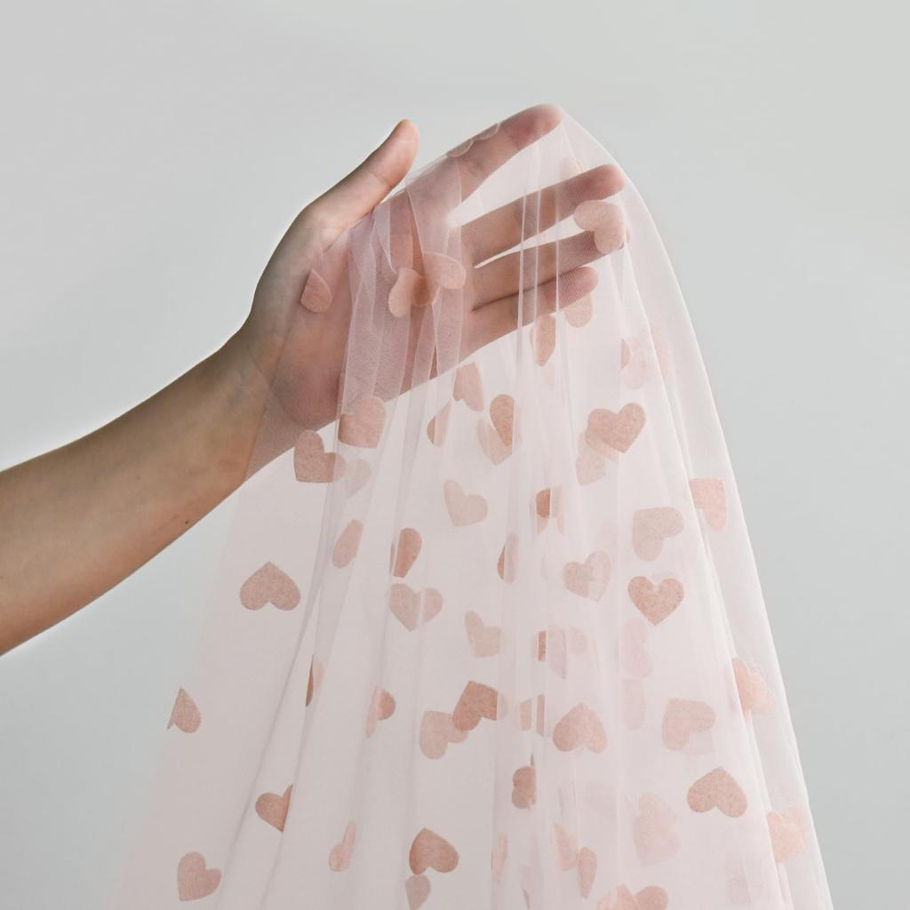 Artoid Mode Pink Heart Gauze Table Runner 120 Inch 10FT, Mother's Day Sheer Dining Anniversary Wedding Table Decor for Home Party