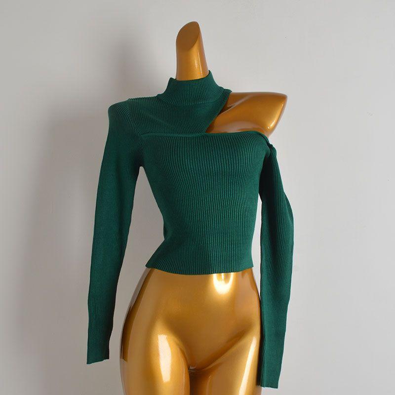 Fashion Style Sexy Sexy Halter Half Turtleneck Pullover off-the-Shoulder Sweater Knitwear Women's Clothing Spring & Fall Fashion Bottoming Shirt