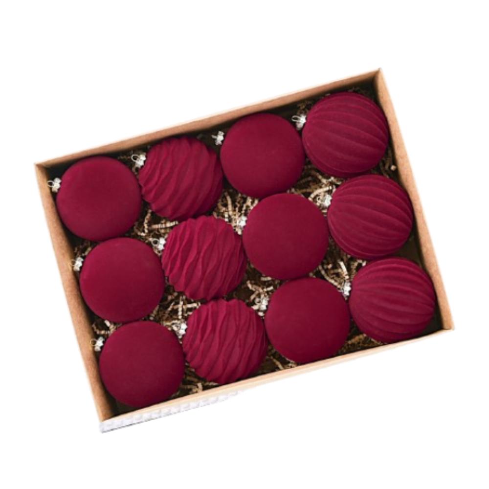12pcs Plush Christmas Velvet Ball Ornaments Shatterproof Xmas Tree Hanging Ornaments Party Favors