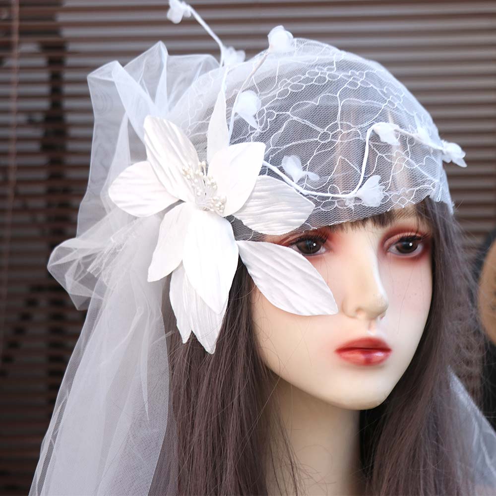 Retro Bridal Lace Floral Hat French Style Wedding Headband New Bridal Headdress Hair Jewelry