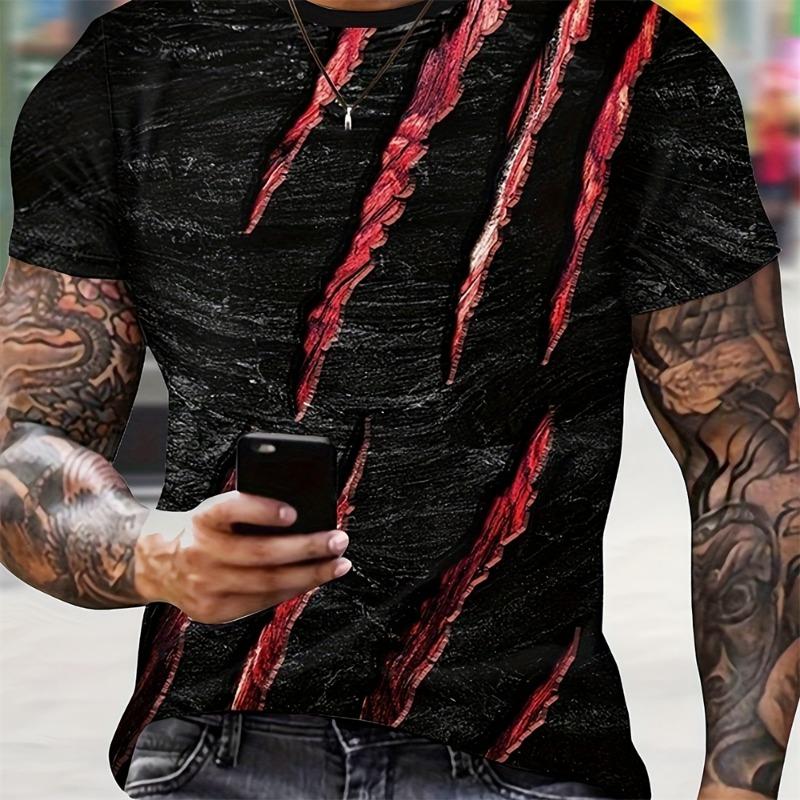 3D Digital Animation Style Roaring Dragon Pattern Round Neck Short Sleeve T Shirt Fashion Cool Men's Summer Streetwear Tops