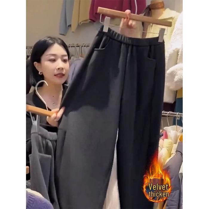 

Gray Plus-Size Velvet Casual Women s Winter Sweatpants - Pear Shape, Small Height, Curve Cut. L