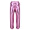 Girls Metallic Shiny High Rise Elastic Waist Dance Pants Side Pockets Hip Hop Streetwear Sweatpants for Stage