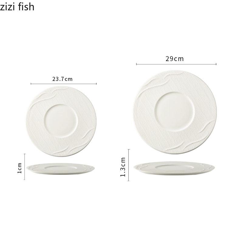 Solid Color Simple Wave Pattern Flat Plate Ceramic Steak Plate Dessert Plate Pasta Plates Molecular Cooking Specialty Tableware