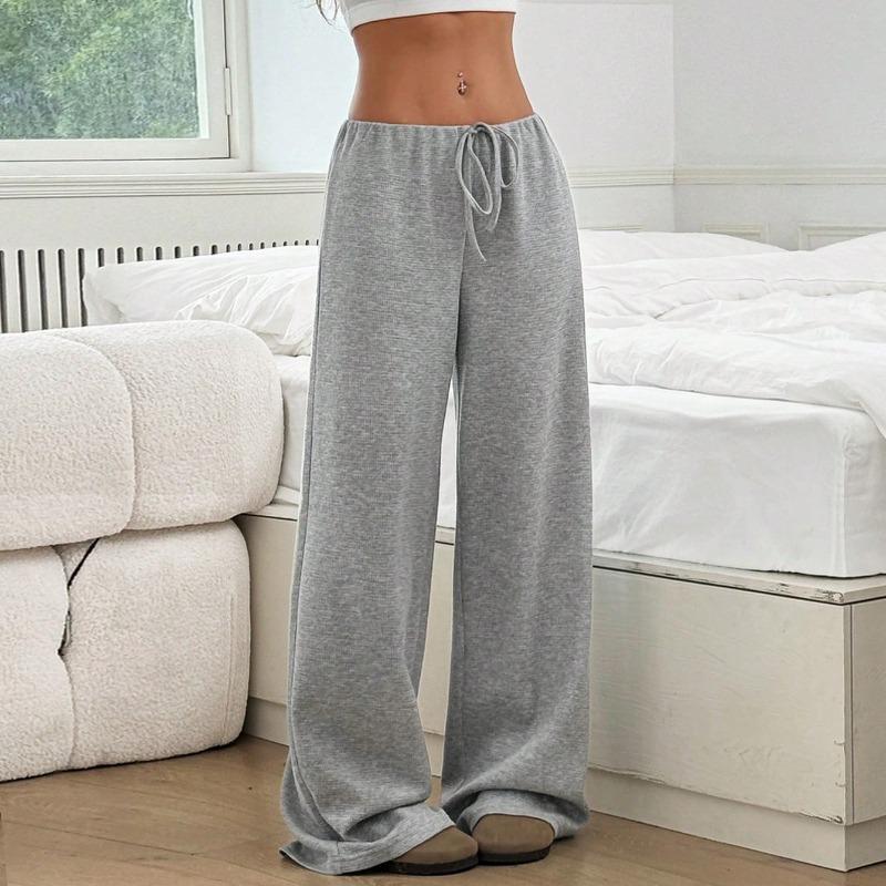 Pantalon large et décontracté à rayures pour femme, couleur unie, cordon de serrage, taille basse, droit, élégant, simple, slim, capri, 25781