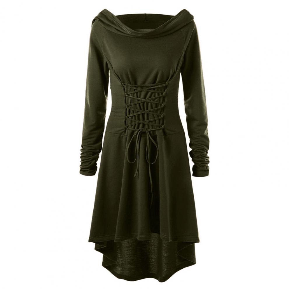 Kobiety Sukienka Cosplay Gotycka Jednolity Kolor Sznurowana Ramiączka Wąska Talia Nieregularny Dół Kaptur Długi Rękaw Imprezy Tematyczne Odgrywanie Ról