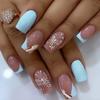 Sommer Blau Grün Schmetterling Nail Art Quadratische Falsche Nägel Liebe Design Künstliche Nägel Gefälschte Fingernägel Vollständige Abdeckung Drücken Sie auf die Nägel 24 Stück