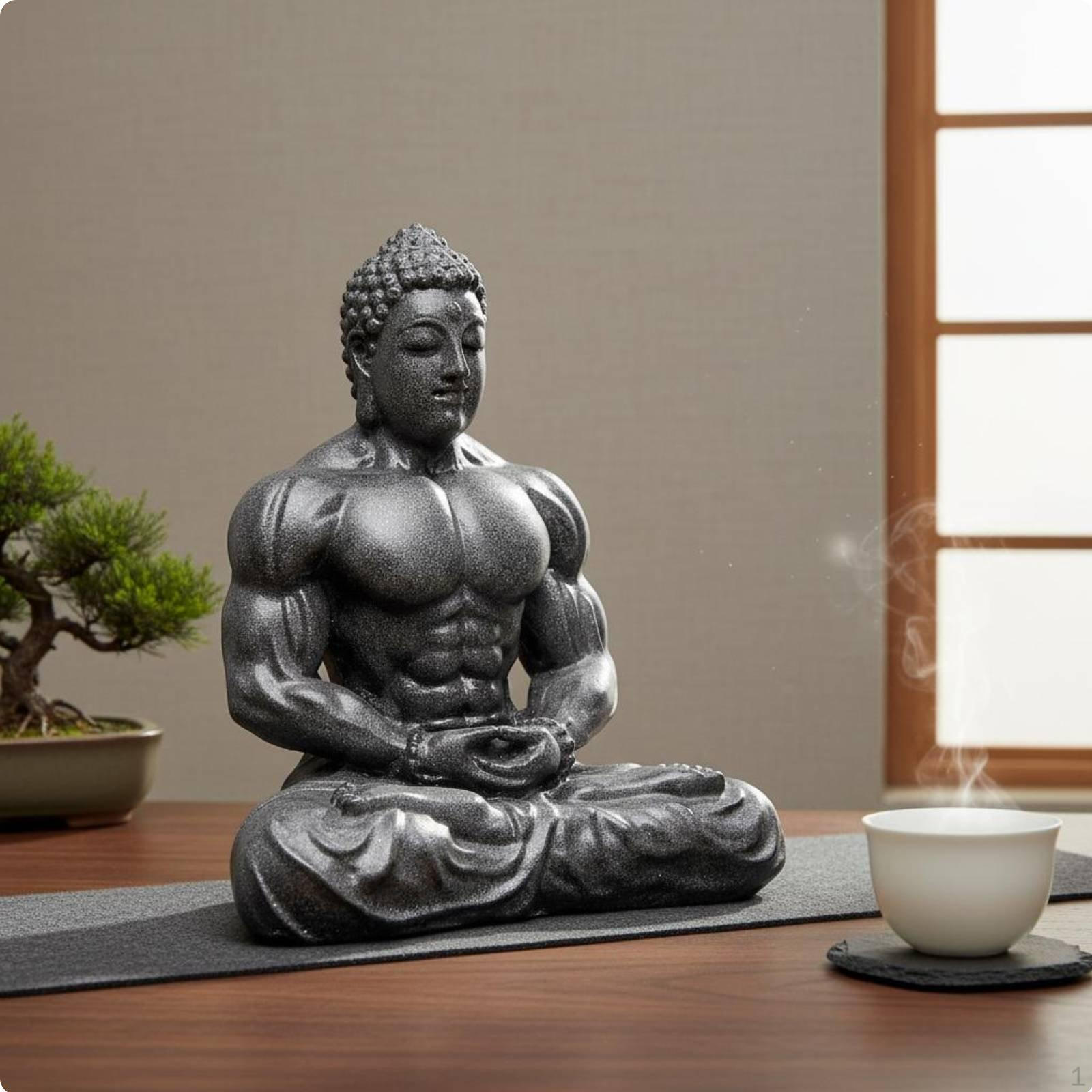 Muscular Buddha Statue Creative Design Bodybuilder Figurine Vintage Style Meditating Muscle
