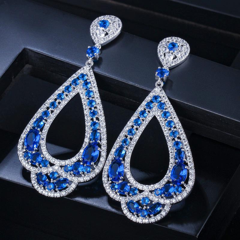 E0253 Exaggerated Women'S Ear Jewelry Full Of Zircon Earrings, Needle Multi-Color Optional