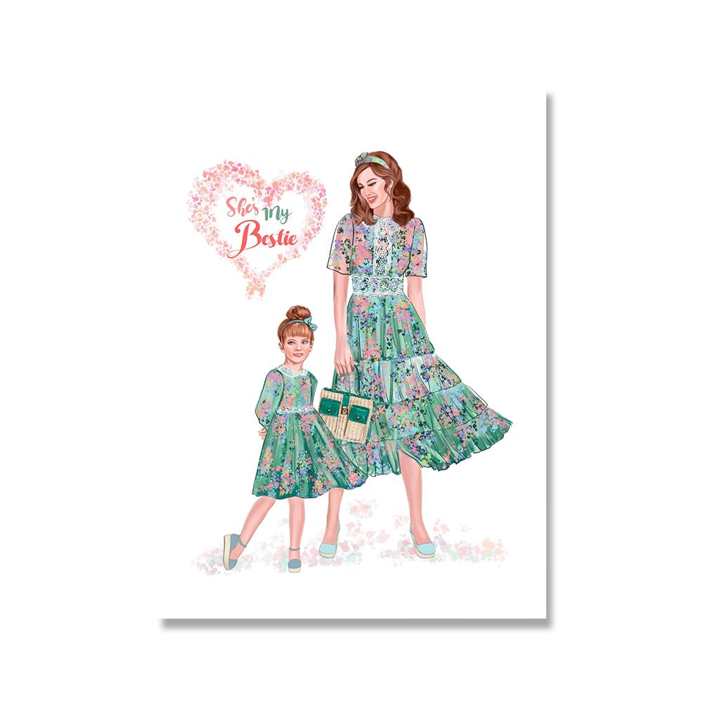 

Mom Daughter Wall Art Canvas Painting Posters and Prints Fashion Love You Mother Days Gift Picture for Living Room Home Decor 21X30cm No Frame