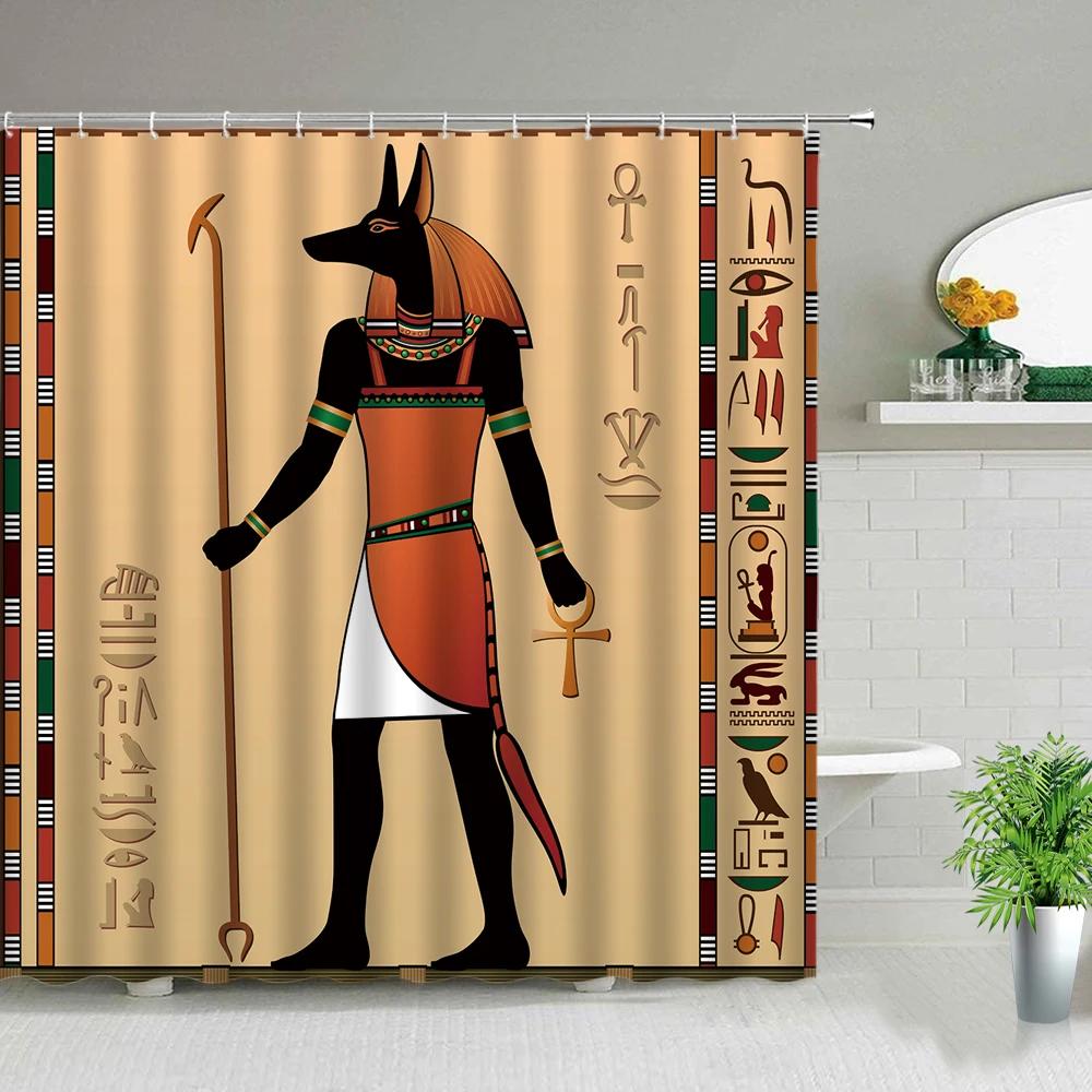 Retro Egypt Pyramid Pharaoh Painting Printed Shower Curtains Waterproof Bathroom Decor Cloth Curtain Set With Hook Bath Screens
