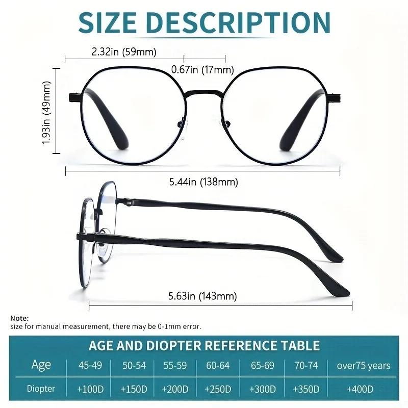 3-teiliges Set Retro Ovaler Lesebrillen für Damen und Herren +1,00 bis +4,00 Erhöhte Stärke Anti-Müdigkeits-Brillen