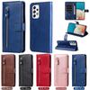 Applicable To Samsung S25 Mobile Phone Leather Case A55 Solid Color Calf Pattern Zipper Wallet Insert Card Holder Protective Case A56