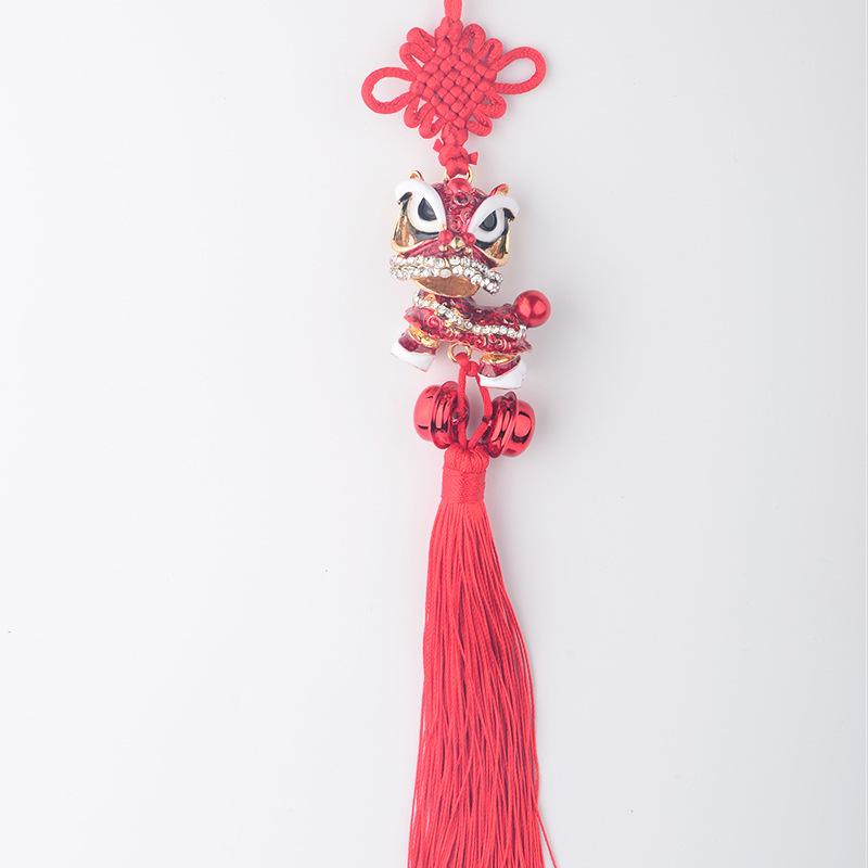 Lion Dance Car Pendant Ornament - Peace Amulet with Hanging Tassel