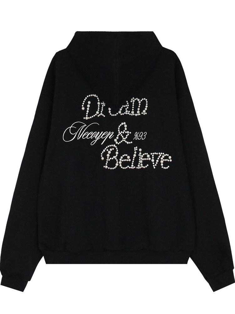 Retro Hong Kong Sle Printed Hoodie Sweatirt Ex Autumn Faion Classy Coat Casual Cotton Blend Fabric Long Sve