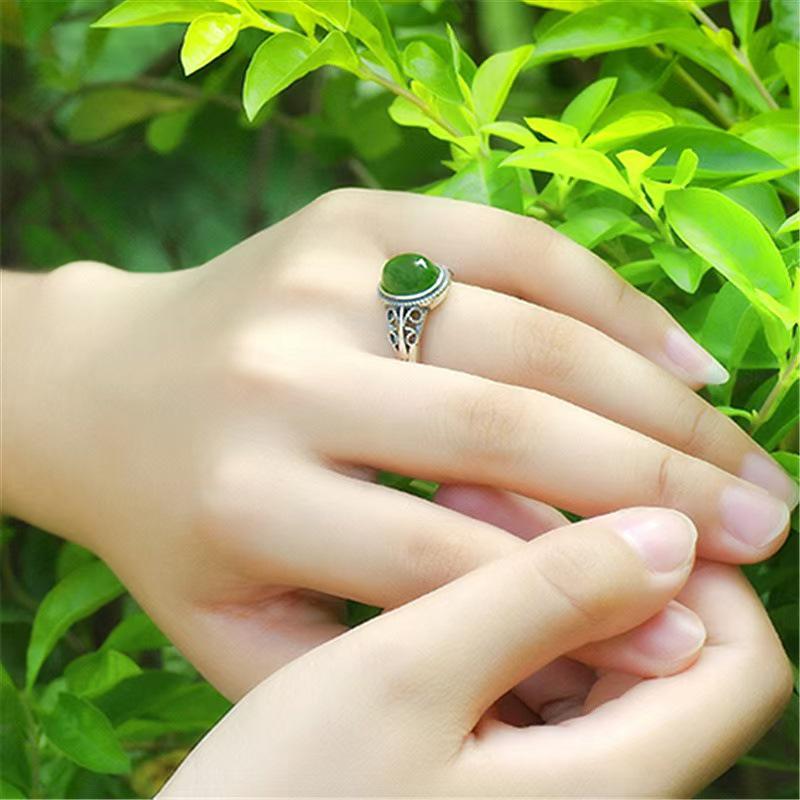 Vintage Faux Hetian Jade Ring with Spinach Green Chalcedony