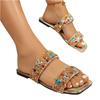 Sommer Damen Flache Riemchensandalen mit dekorativen Strasssteinen Bequeme Slip-On Sandalen Offene Zehenpartie Lässige Schuhe für den Außenbereich und Innenbereich