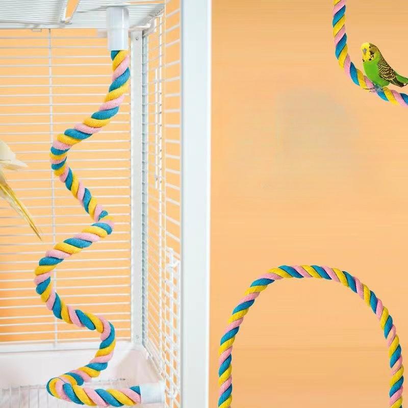 Pet Bird Bite Toys Parrot Color Cotton Rope Toys Elastic Parrot Climbing Toys Sturdy Bird Swing Harness Cage Pet Toy Swing Stand