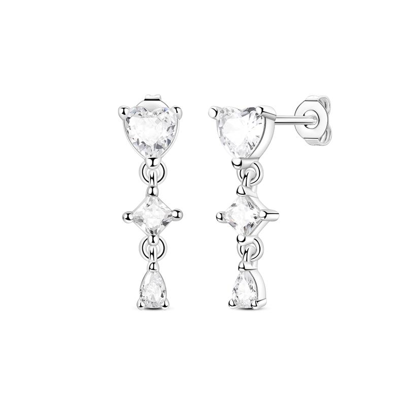 New 925 Silver Pink Heart Shape Women Earrings Brilliant Wedding Engagement Star Earrings Jewelry Gift