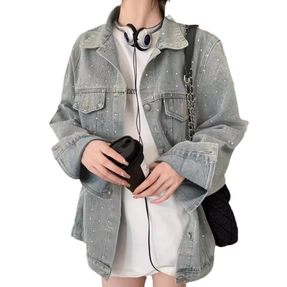 Jeansjacke Damen Frühling und Herbst Retro Washed Loose Chic Jacke Tops