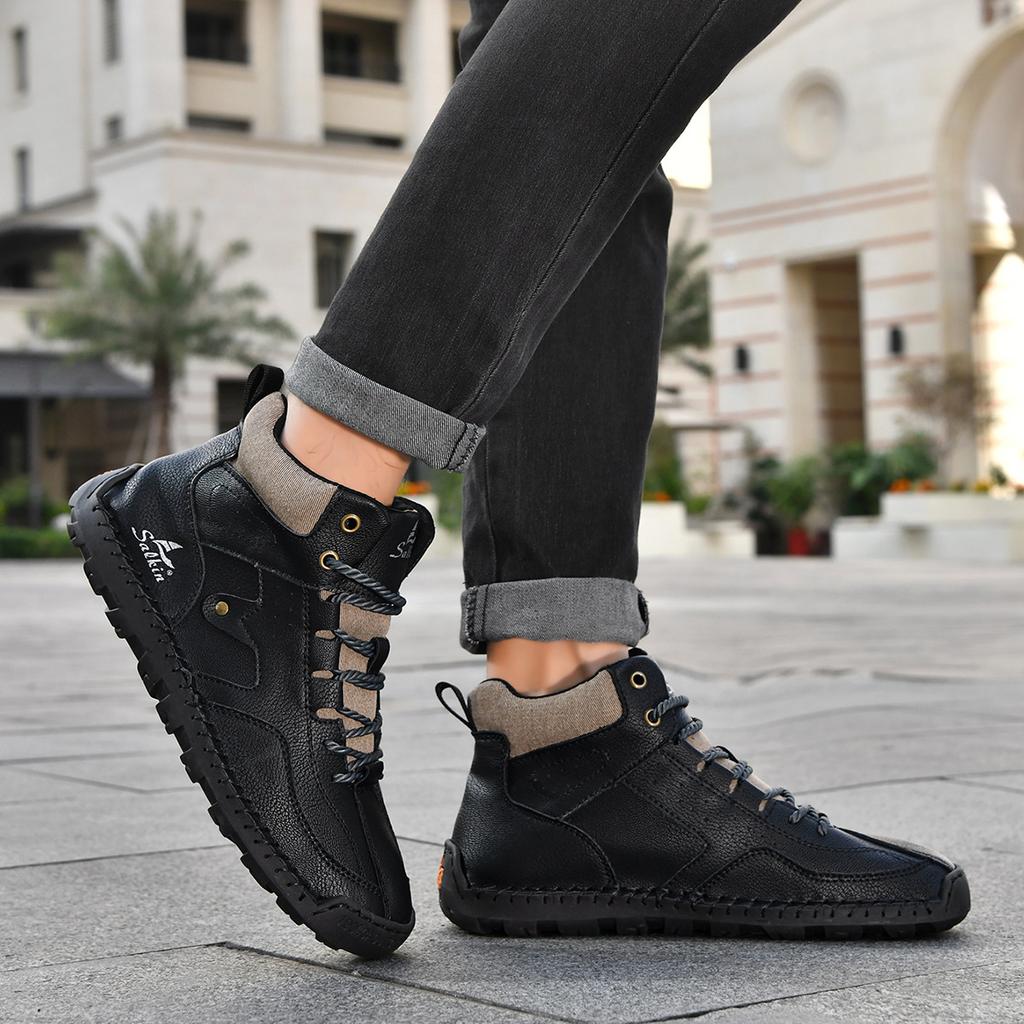 Men's Shoes Classical Vintage Soft Skin-friendly Feeling Frosted Genuine Leather Business Ankle Boots Handmade Casual Boots