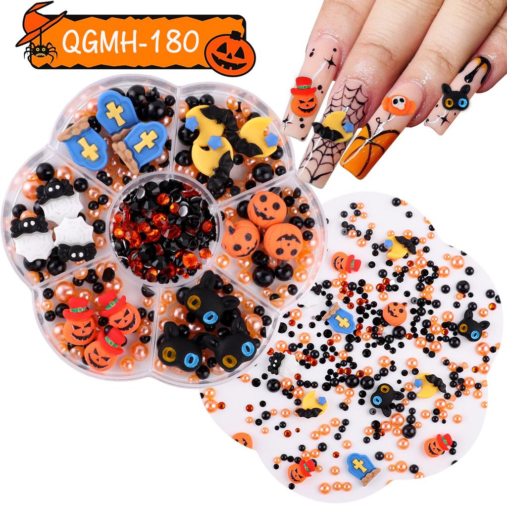 Nail Art Christmas Bells Snowflake Elk Snowman Nail Art Ornaments Halloween Kid Funny Ghost Pumpkin Nail Accessories