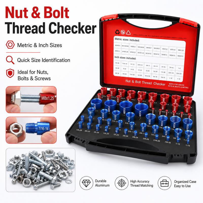 52PCS Metric Imperial Bolt Nut Gauge Tool Wear Resistant Precise Nut Bolt Thread Checker for Plumber Machinist and Handymen