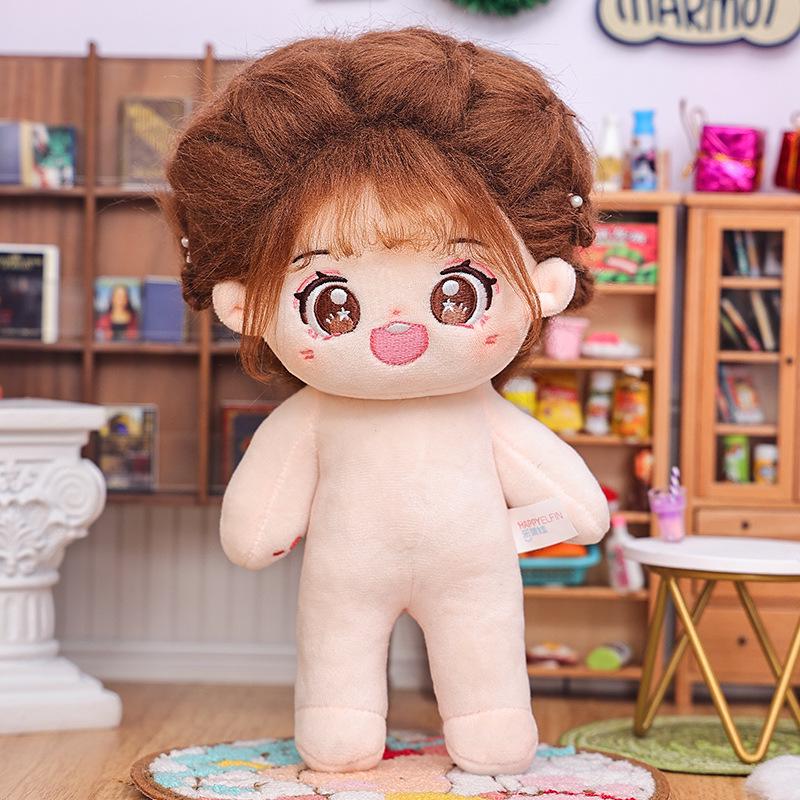 20cm Cotton Star Doll with Skeleton & Frizzy Hair - Nude Plush Doll