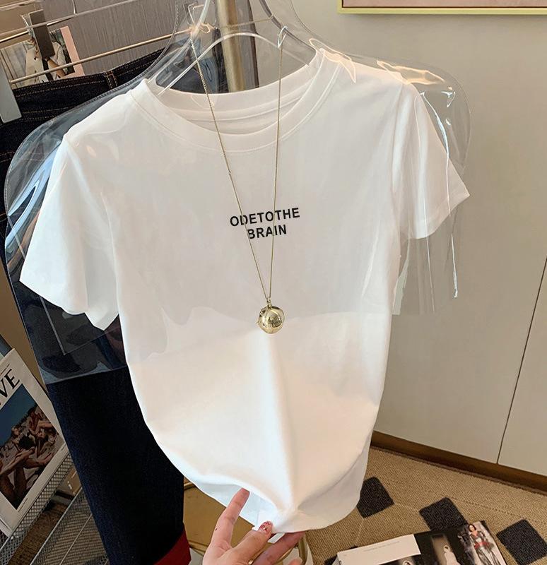 Simple Style White Letter Printing Short-sleeved T-shirt Women's Spring Summer Loose Casual Versatile Pure Cotton Crew Neck Top Tide