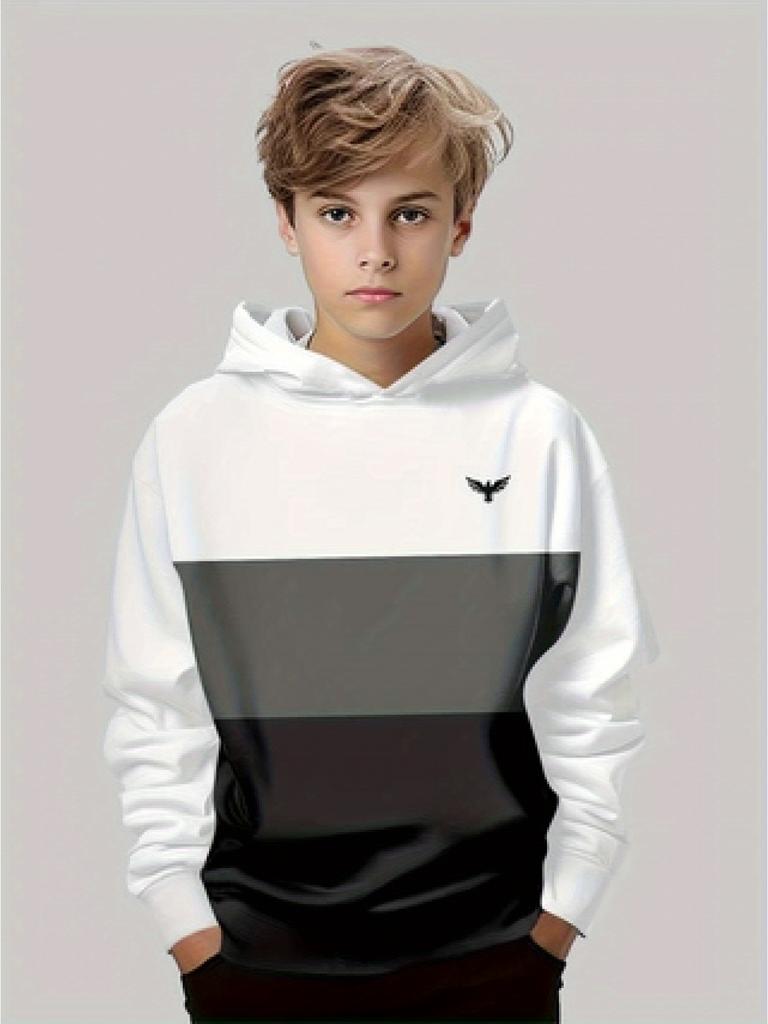 Boys Hoodie Stripe Printed Pullover Long Sleeve Thin Hooded Sweatshirt for Autumn Casual Versatile Classic Color Matching Design