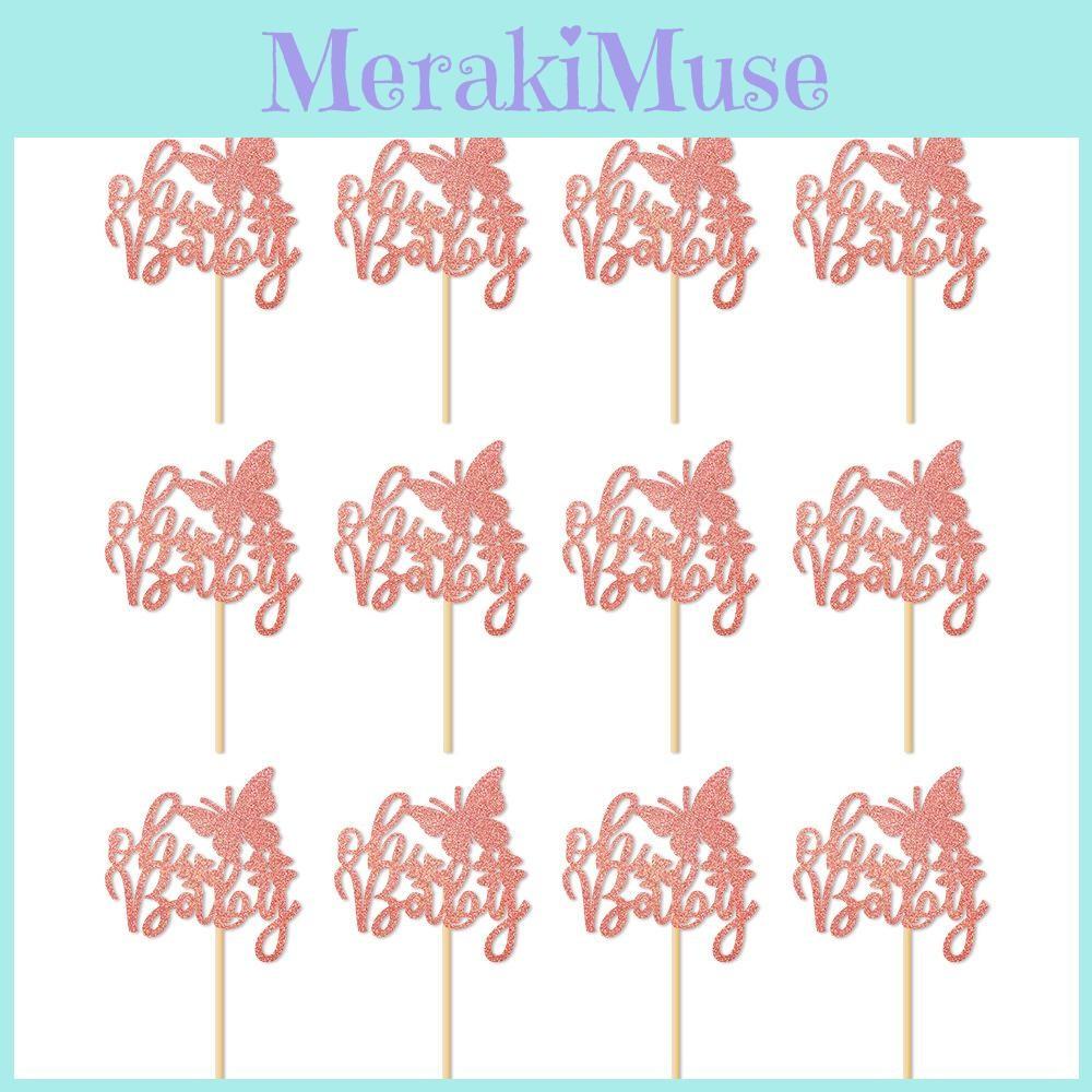 Celebration Baby Birthday Cake Decor Kit With Pink Glitter Paper Flags Event For