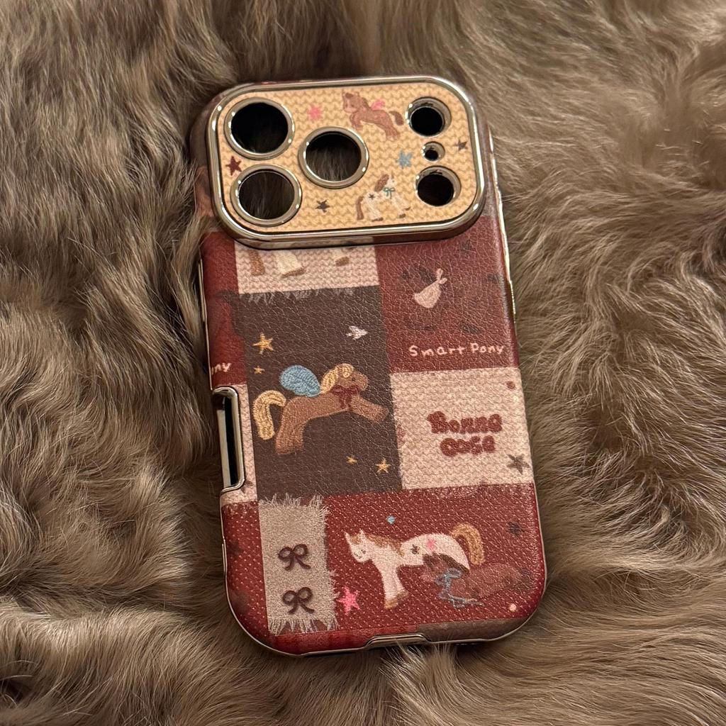 Retro Little Horse iPhone Case: Compatible with iPhone 17 Pro Max, 16, 15, 13, and 11; Leather, Electroplated, Full Coverage