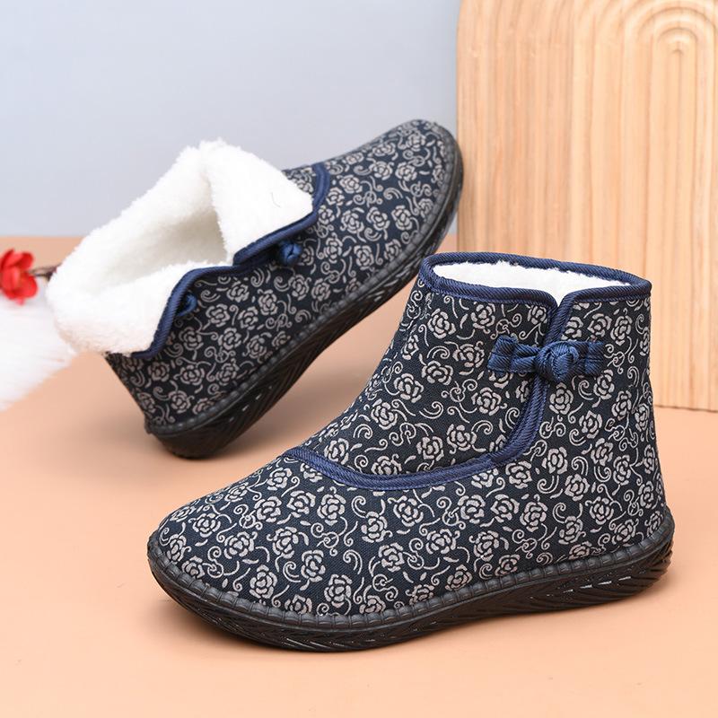 Processing Customized Old Beijing Cotton Shoes Women's Winter Velvet Grandma Shoes Middle-aged and Elderly Thickened Warm Mother Cotton