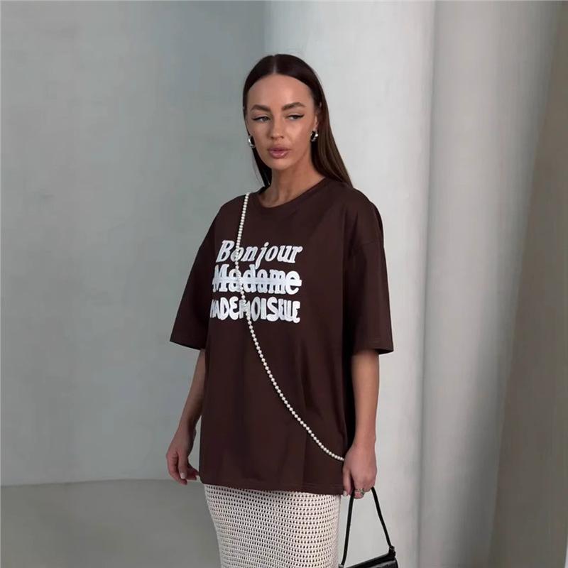 Versatile Retro Print Women's High Street Short Sleeve T-Shirt: European & American Trendy Niche Style