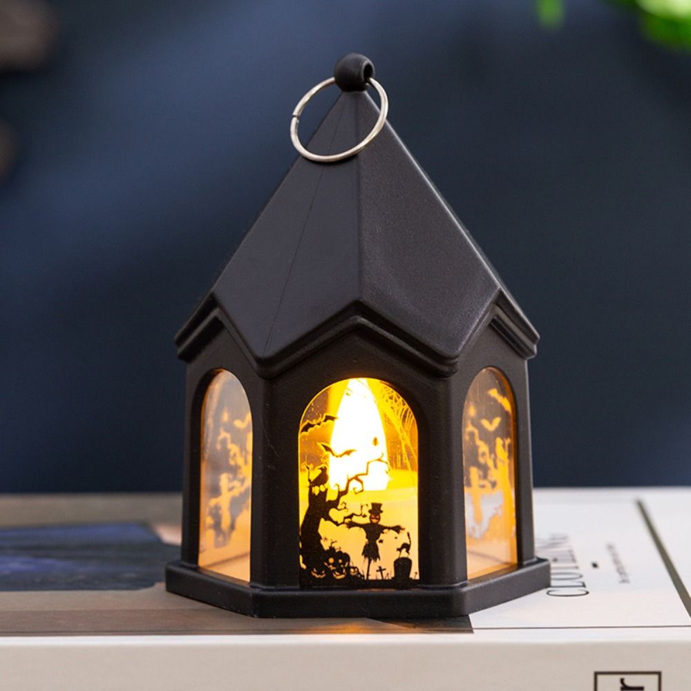 Luminous Halloween Castle Handheld Lantern Mini Candle Wind Lantern  Party Supplies