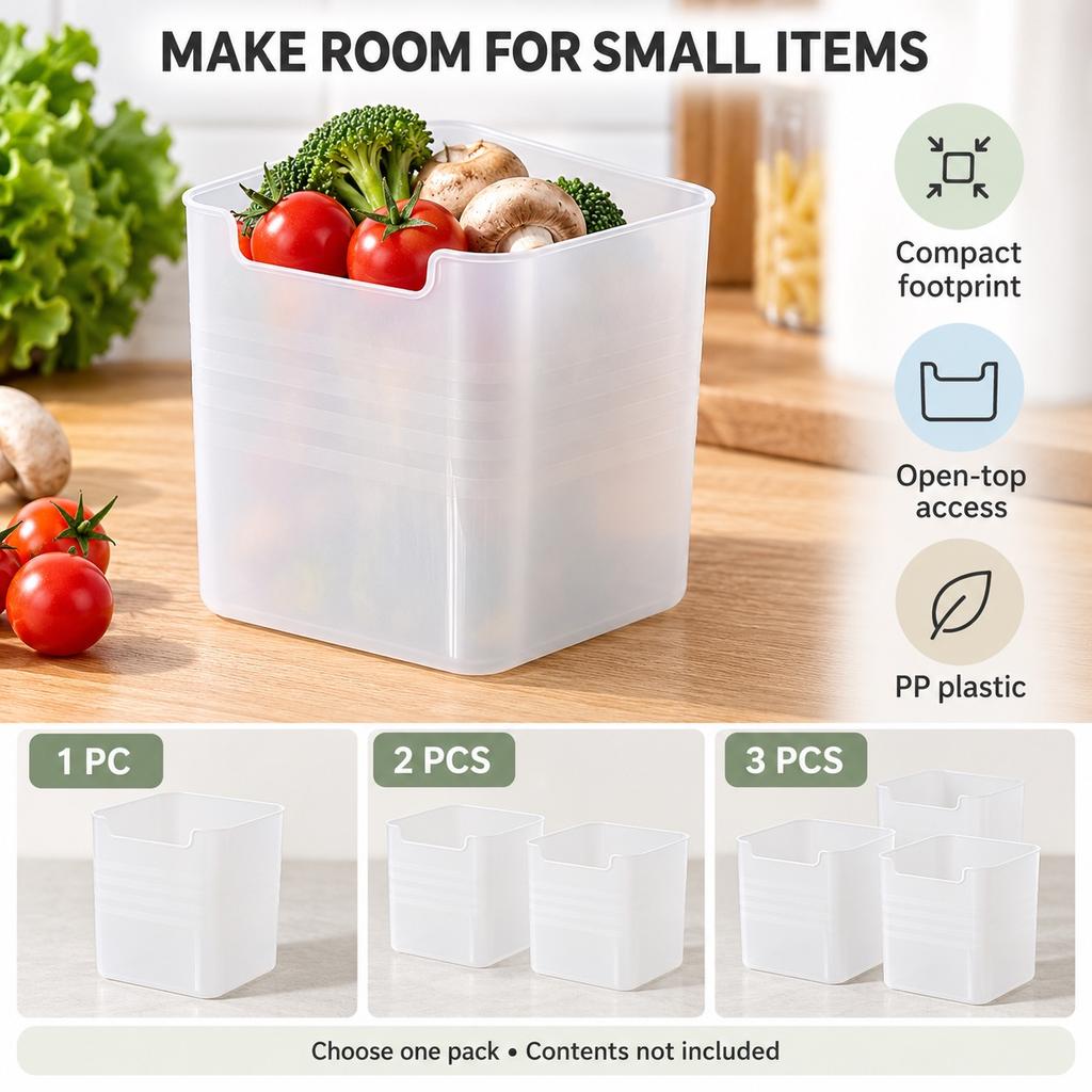 Frosted PP Refrigerator Door Storage Bin, 10 x10 x11cm, 1 / 2 / 3 Pieces