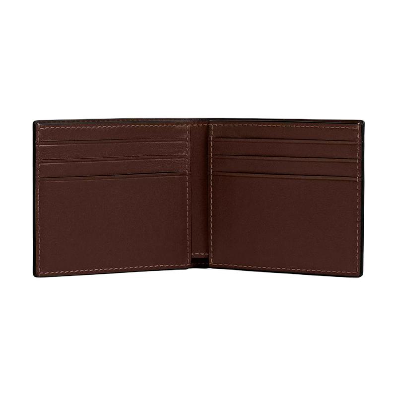 Coach Slim Billfold Ogo Flap Closure Natural Grain Leather Wallet Regular Men's Brown Brown Red
