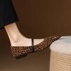 Fashion 2025 Spring Women Flats Pointed Toe Low Heel Sheep Suede Leather Women Shoes Concise Retro Leopard Print Mary Janes Ladies Shoes
