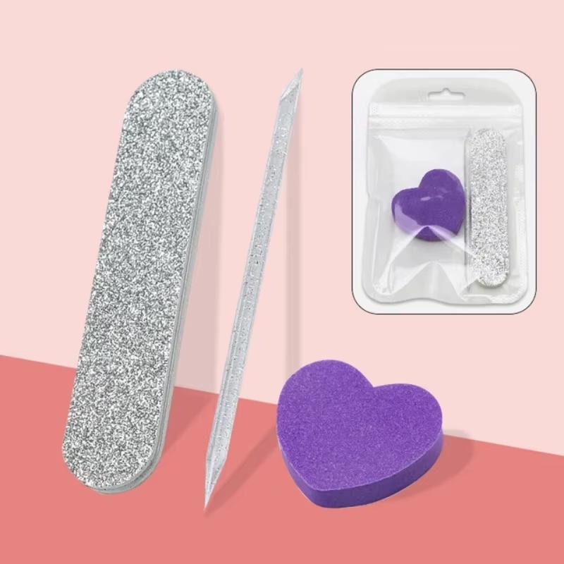 

3pcs/set Nail File Set Nail Art Crystal Dotting Pen, Heart-shaped Tofu Block, File For Polishing and Shaping Manicure Tool Set фіолетовий