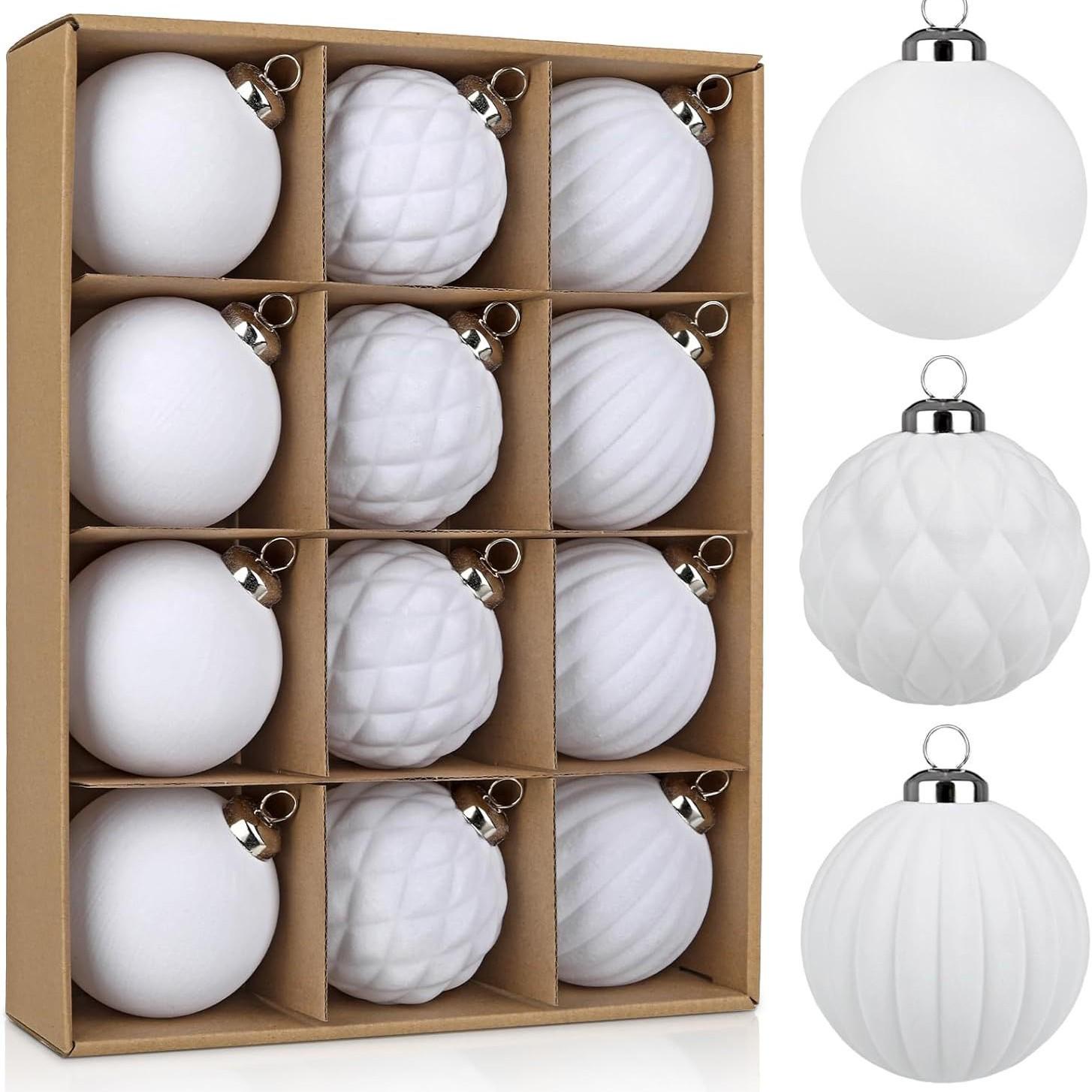 8cm Colored Flocked Plastic Christmas Ball Ornament Set for Tree Decoration