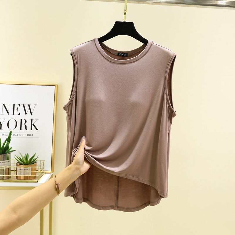 

Модальная футболка с нагрудной подушечкой Женская летняя тонкая одежда без косточек Цельный жилет Повседневный свободный Подходит для повседневной носки Топы Khaki L (Recommendation 45.00 kg-55.00 kg