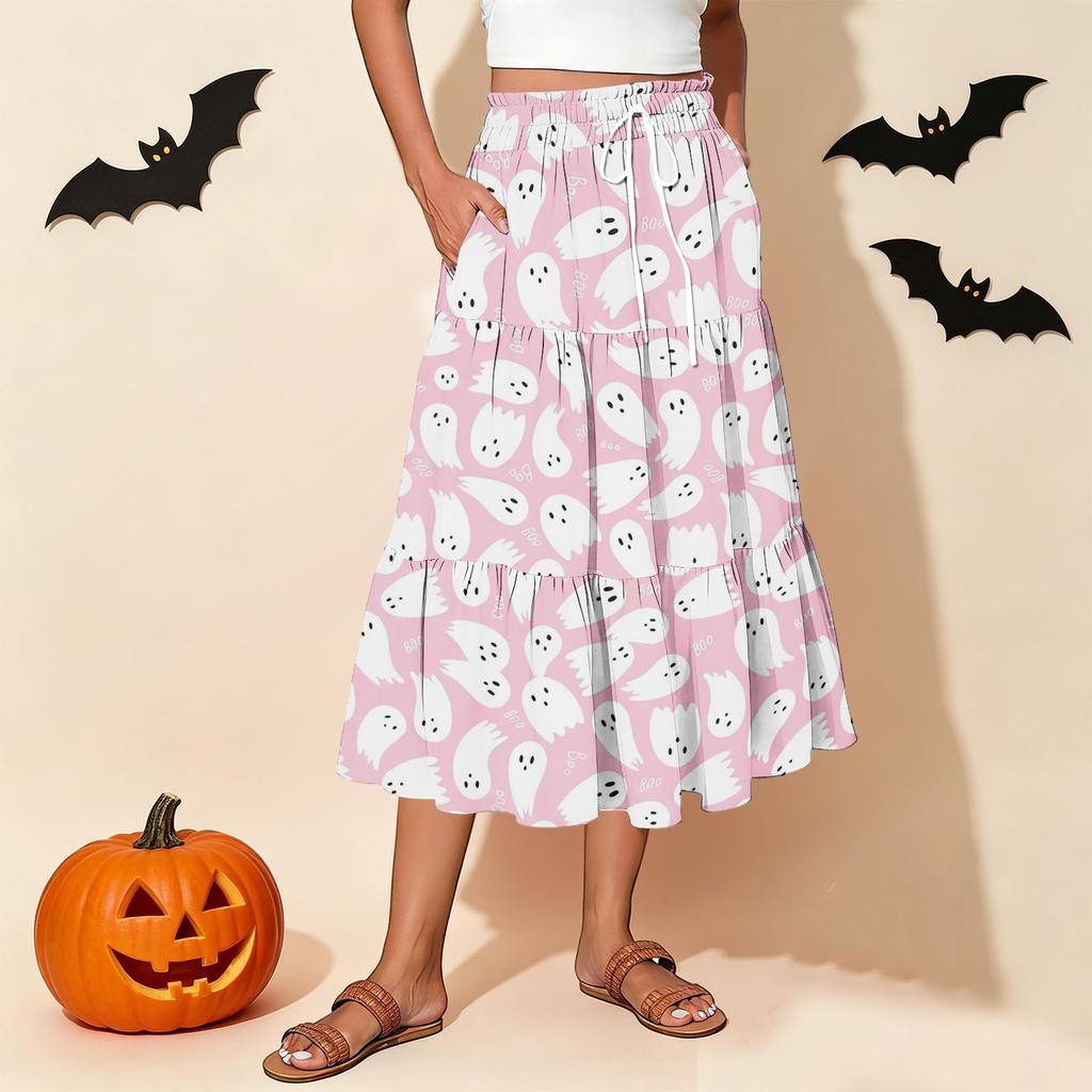 Women's Floral Print Skirt with Elastic Waist and Drawstring Casual Vacation