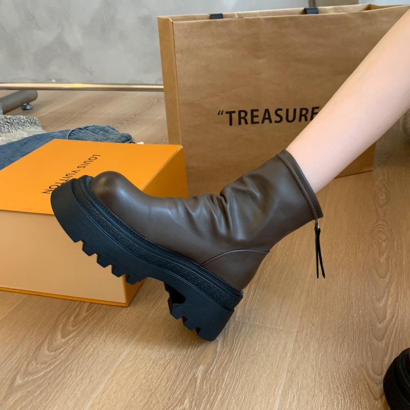 

Женские ботильоны на толстой подошве, эластичные ботинки 2025 осень, новые тонкие ботинки, универсальные и стройнящие ботинки-чулки, маленькие женские ботинки 40 хаки